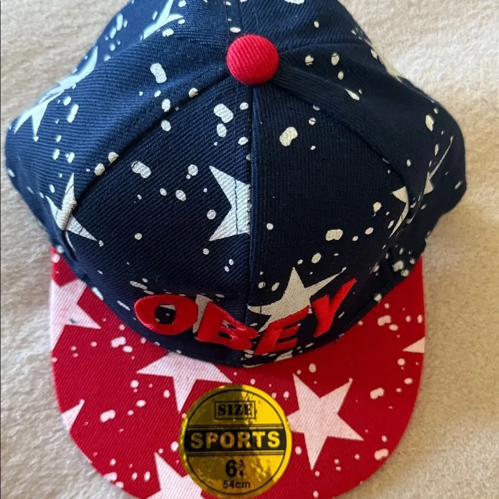 Kids Obey Red and Blue Star Cap NWOT